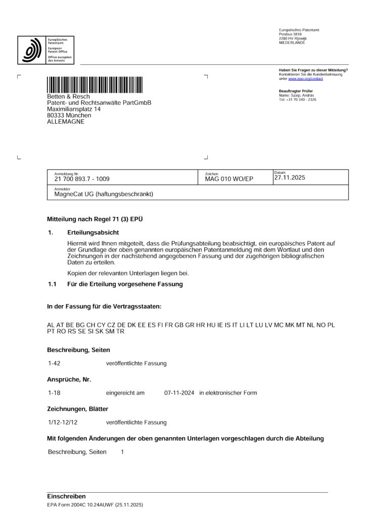 EU Intention to Grant